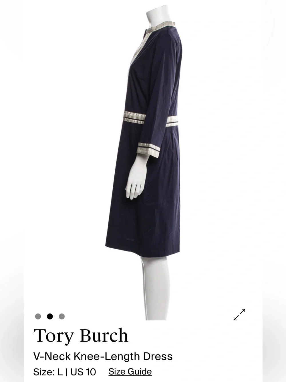 Tory Burch Navy Dress with Silver Metallic Trim